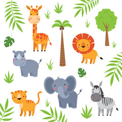 African animals nursery vector set.
