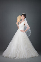 Fototapeta na wymiar portrait of beautiful bride wearing white wedding dress