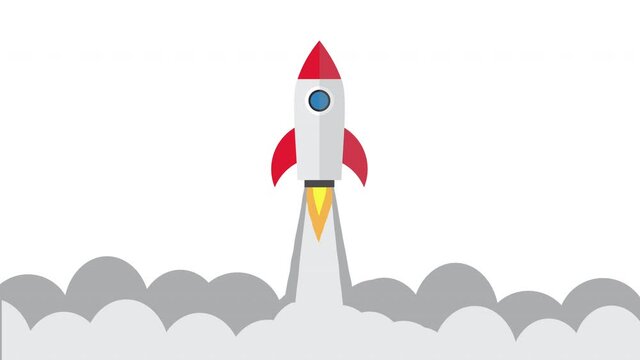 An animation of rocket launch with the word let's start your business word