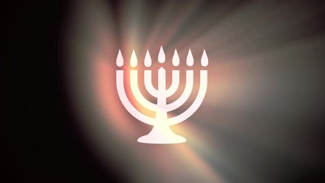 Menorah icon on black background. Jewish Religious icon Festival of Lights. Hanukkah traditional symbol.