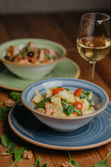 spaghetti with red salmon and cherries