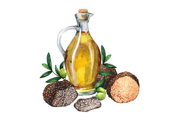 Sunflower oil in decanter and  truffle