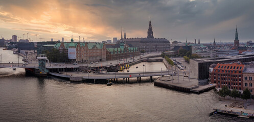 Beautiful canals of Copenhagen, the capital of Denmark. Magical summer view of Copenhagen city...