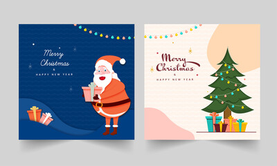 Merry Christmas And Happy New Year Greeting Card In Two Color Options.