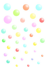 シャボン玉の背景。パステルカラーの球体がランダムに配置された背景イラスト。