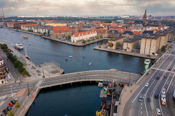 Beautiful canals of Copenhagen, the capital of Denmark. Magical summer view of Copenhagen city...