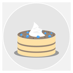 Cake with blueberries and cream on the grey background. Flat style