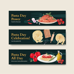Banner template with pasta cancept,watercolor style