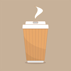 Coffee cup to go with white cap and steam in flat design