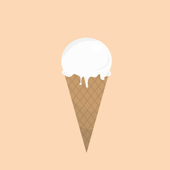 White ice cream in cone in flat design