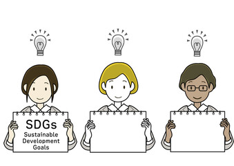 SDGsの取り組みアイディアやイメージをわかりやすく表現した、研究員のイラスト