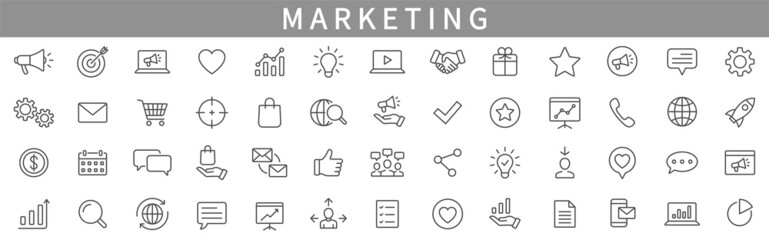 Marketing line icons set. Advertising icon collection. Marketing symbol set. Vector