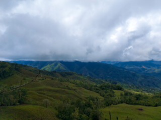 Viewpoint towards the green and forested mountains of Miravalles, Peré