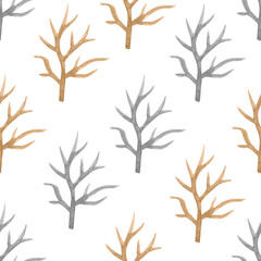 Gold and silver trees on a white background. Seamless pattern for Christmas and New Year's design: textiles, paper.