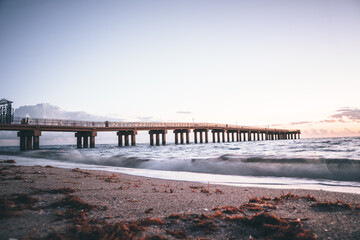 Fototapeta na wymiar pier bridge sea beach sunny isles beautiful morning sunrise