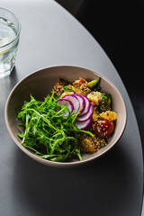 Arugula, Beet and cheese salad with fresh radicchio and walnuts
