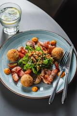 Arugula, Beet and cheese salad with fresh radicchio and walnuts