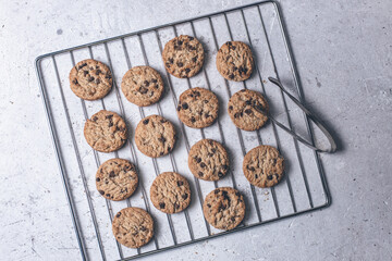 baked cookies on a white textured surface
