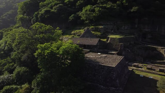 Aztec ruins of a former sanctuary for the elite jaguar and eagle warriors during the glory days of the Aztec empire. A pyramid in the jungle. Stunning ruins. Malinalco, Mexico.