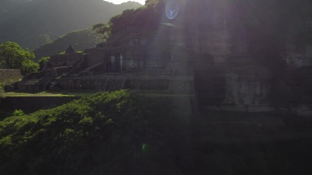 Drone footage of the mysterious ruins of the house of the eagles. A retreat for the Aztec elite warriors during the Aztec empire. Located in the hillside about Malinalco, Mexico. 