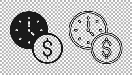 Black Time is money icon isolated on transparent background. Money is time. Effective time management. Convert time to money. Vector