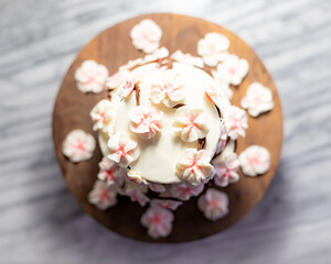 Top View of Cherry Blossom Wedding Cake