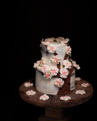 Two Tier Cherry Blossom Wedding Cake