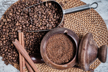 Coffee beans and brown sugar