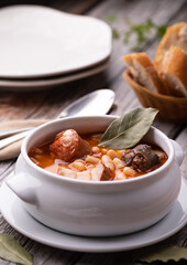 Fabada asturiana, typical spanish bean stew with pork meat