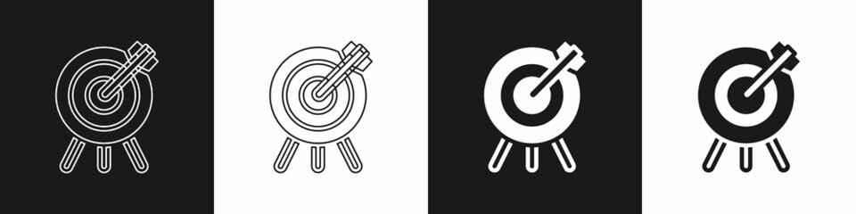 Set Target financial goal concept icon isolated on black and white background. Symbolic goals achievement, success. Vector