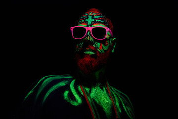 middle-aged man with neon makeup