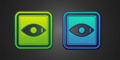 Green and blue Film or movie cinematography rating or review icon isolated on black background. Vector