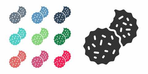 Black Cookie or biscuit with chocolate icon isolated on white background. Set icons colorful. Vector