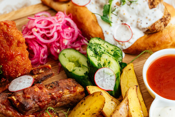 Roast chicken leg with boiled potatoes