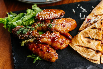 Roast chicken leg with boiled potatoes