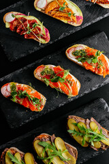 a variety of snacks. menu. top view.