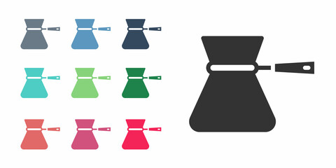 Black Coffee turk icon isolated on white background. Coffee cezve. Set icons colorful. Vector