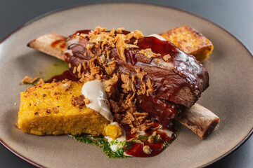 meat and vegetables on a plate. menu. top view