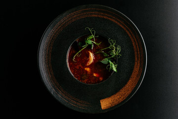 soup with meat . menu. top view