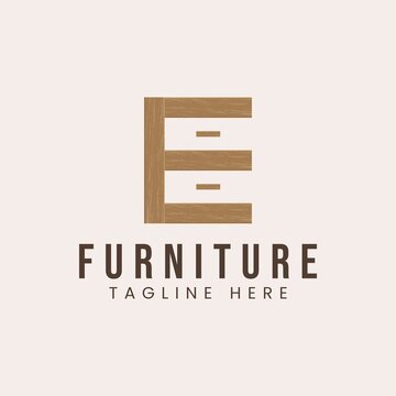 Letter E with wooden furniture concept logo design inspiration