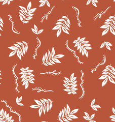 Indian Leaves Abstract Swirls Dots Seamless Pattern Minimalist Cute Design Trendy Fashion Colors Perfect for Fabric Print or Wrapping Paper