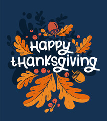 Happy thanksgiving day background with lettering and illustrations. - 457340481