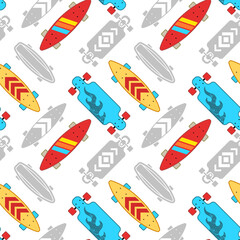 Vector Skateboarding Seamless Pattern with Gray and Bright Color Skateboard. Illustration of Different Skate Board with Texture. Flat Style Skate Background