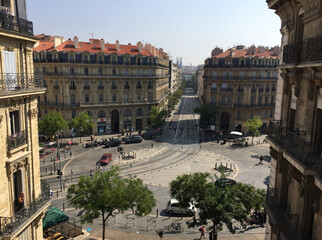 View of Place Sadi-Carnot seen from the Church of the Grands-Carmes in Marseille's Le Panier neighborhood, France.