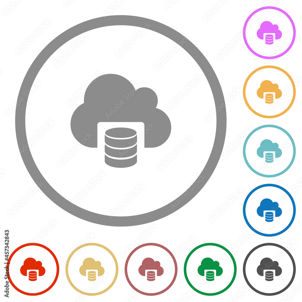 Poster cloud database flat icons with outlines