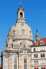 Fototapeta na wymiar 18th century barogue Church of the Virgin Mary (Dresden Frauenkirche), Lutheran temple situated on Neumarkt, Dresden, Germany
