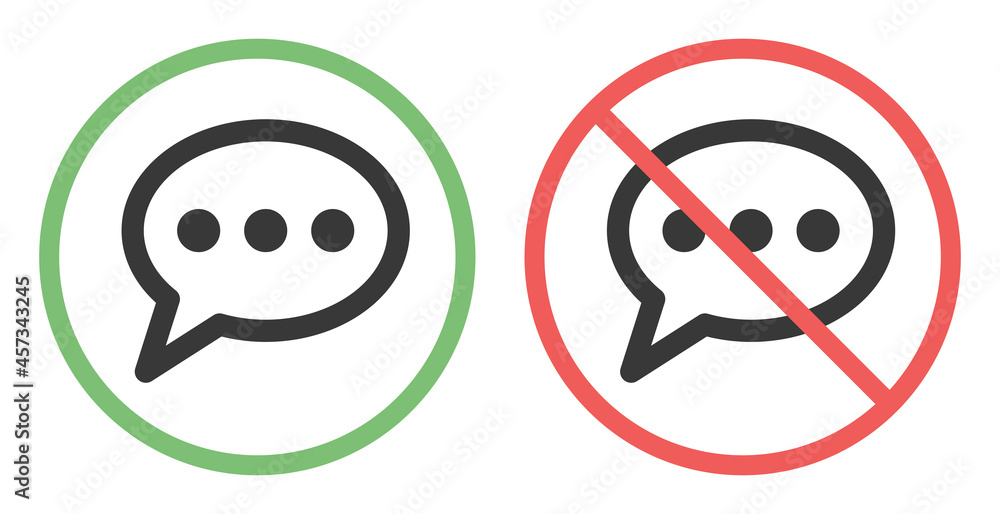 Poster Chat and no chat icon sign. Message symbol isolated on white background.