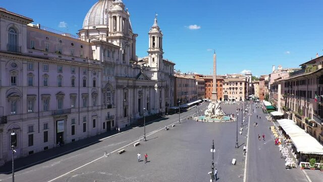 Aerial drone footage view of Navona square piazza Navona Rome Italy no video editing
