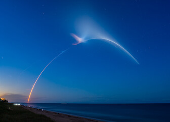 Rocket launch from Cape Canaveral September 15, 2021.  Long exposure