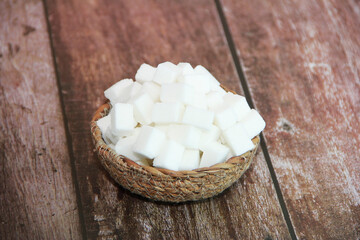 Fototapeta na wymiar white sweet refined sugar cubes